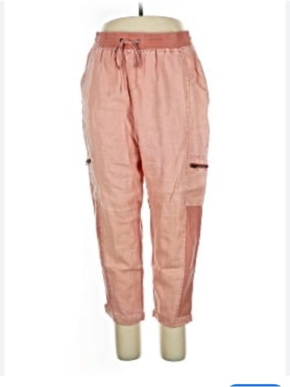 Soft Surroundings Cropped Cargo Linen Pants - Dusty Rose Drawstring Waist P Med